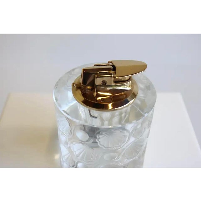 Metal French Crystal Tokyo Table Lighter with Frosted Floral Medallions by René Lalique, 1930 For Sale - Image 7 of 10