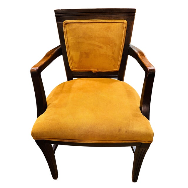 Mustard Mid 20th Century Mid-Century Modern Mahogany Upholstered Arm Chairs, a Pair For Sale - Image 8 of 12