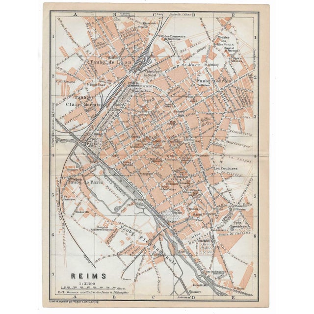French Antique Map of Reims France For Sale - Image 3 of 3
