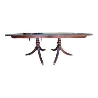 Sheraton Style Mahogany Double Pedestal Dining Table by Ethan Allen For Sale