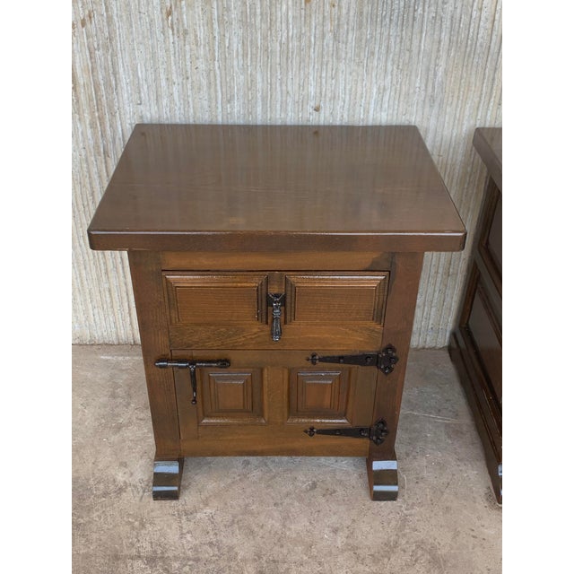 1920s Spanish Walnut Nightstands with Iron Hardware - a Pair For Sale - Image 5 of 9