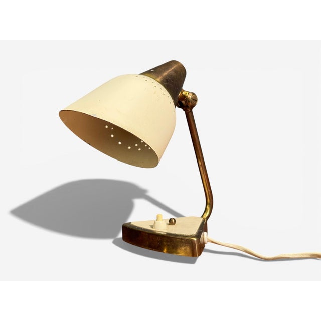 OBA, Swedish Mid Century Modern, Table Lamp, Brass, Enameled Metal, Sweden, 1950's A brass & enameled table lamp with one...