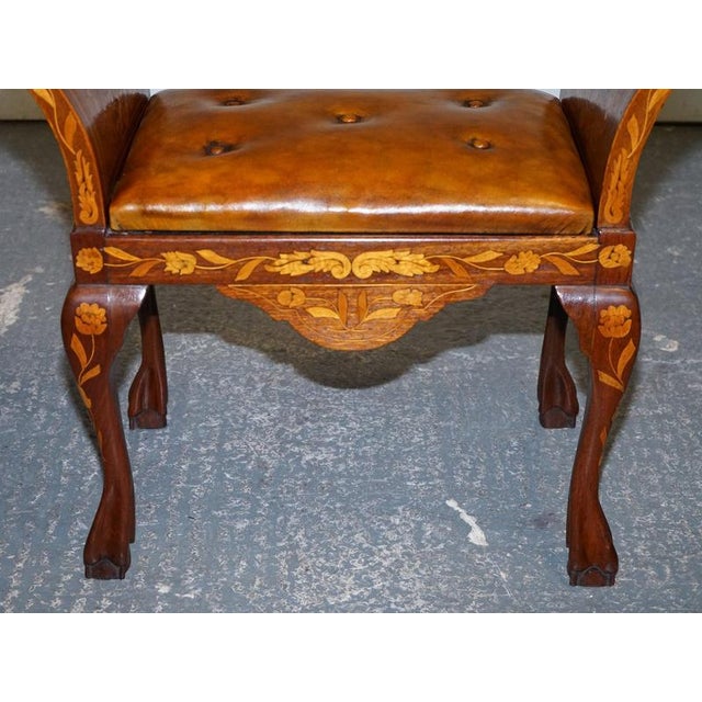 Antique Dutch Marquetry Window Piano Stool with Hand-Dyed Chesterfield Seat For Sale - Image 6 of 16
