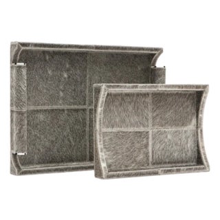 Made Goods Nate Tray Set – Gray Hair-on-Hide – Set of 2 – New in Box For Sale