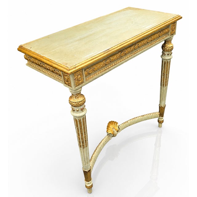 Wood French Louis XVI Revival Painted & Parcel-Gilt Wall-Mounted Console With Disappearing Secret Drawer, Late 19th Century For Sale - Image 7 of 17