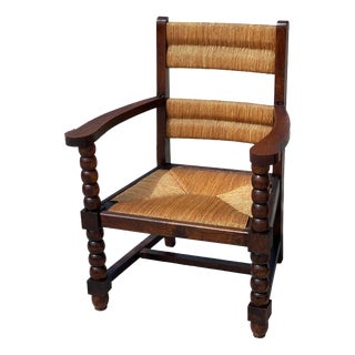 Armchair in Stained Oak and Straw, France, 1950 For Sale