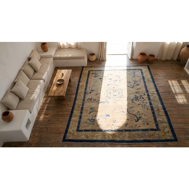 Beautiful Floral Design and Sand Background Color Antique Chinese Art Deco Rug For Sale - Image 9 of 10
