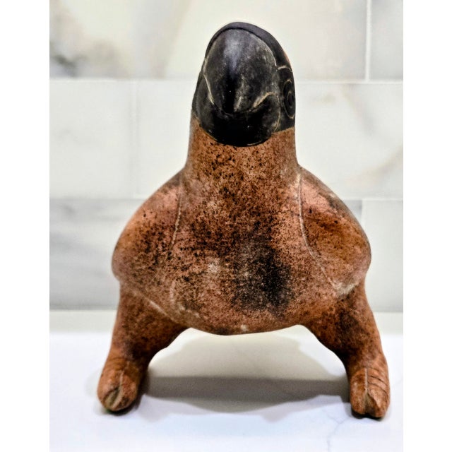 Mid 20th Century Vintage Mexican Folk Art Bird Effigy Vessel | Tonalá-Style Terracotta Pottery Figurine | Hand-Formed Clay Bird Sculpture | Signed Mexico #019 For Sale - Image 5 of 8