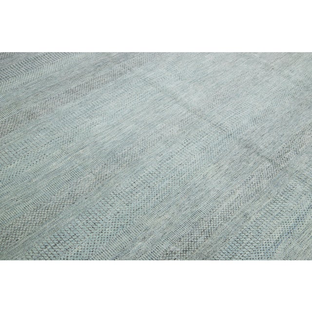 Modern Savannah Wool Rug Handmade in Light Green With Geometric Pattern For Sale - Image 11 of 11