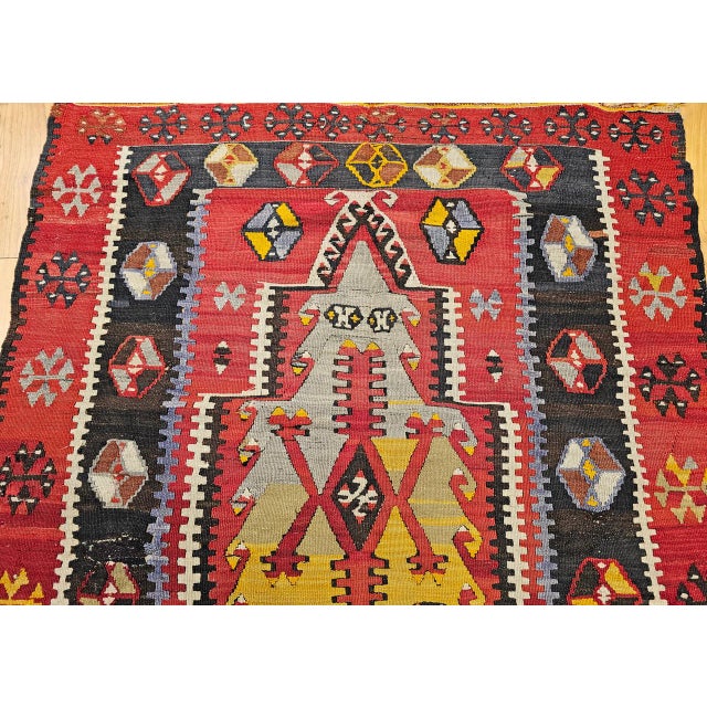 Early 20th Century Antique Turkish Kilim, Handwoven Wool, Prayer Pattern, Pale Yellow & Red, 4x5 For Sale - Image 5 of 12