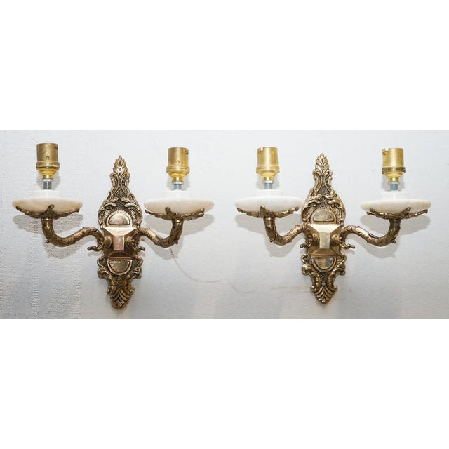 Gold Alabaster & Brass Twin Wall Lights, 1960s, Set of 2 For Sale - Image 8 of 13