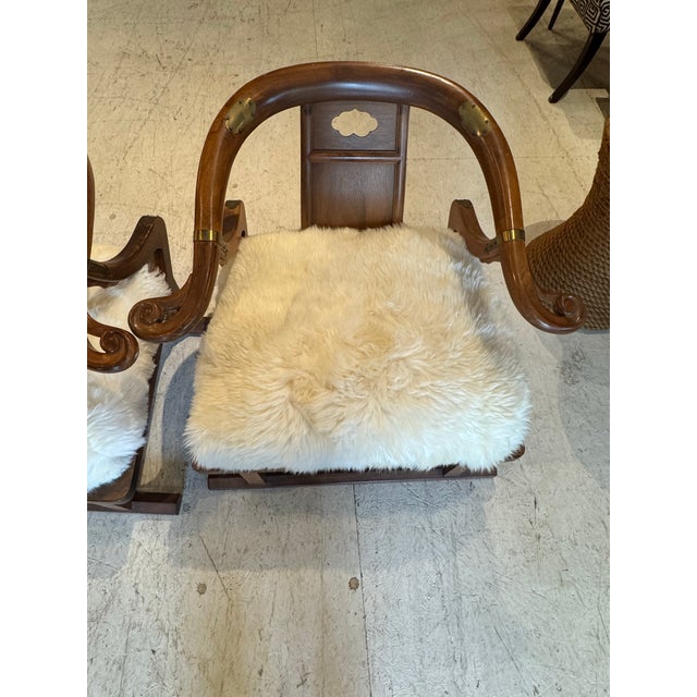 Mid-Century Modern Pair of Baker “Far East Collection” Style Carved Wood Armchairs, Circa 1960s For Sale - Image 3 of 10