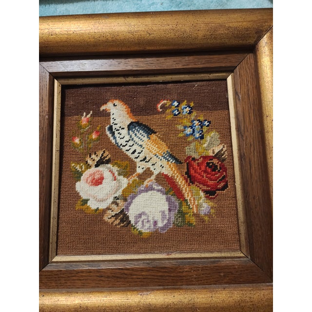 Framed Needlepoint of a Bird With Flowers For Sale In San Antonio - Image 6 of 7