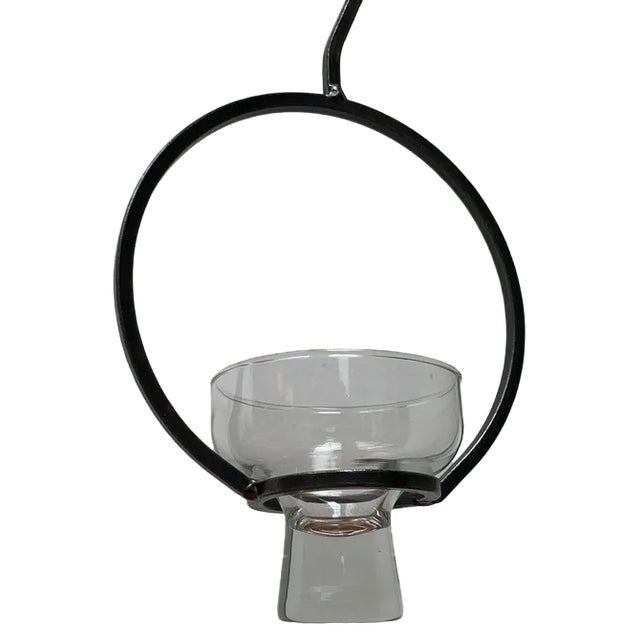 Mid-Century Danish Metal and Glass Candleholder, 1960s For Sale