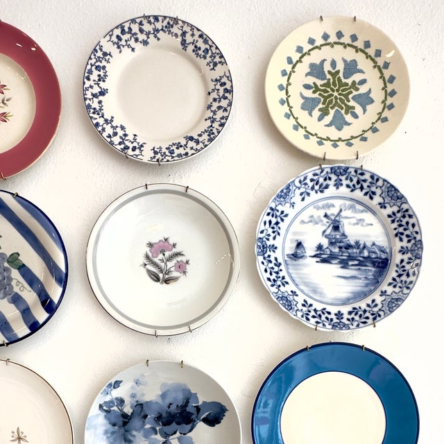 Eclectic Multi-Era Blue Pink Gold & White Side Plate Curation - Group of 18 For Sale - Image 4 of 17