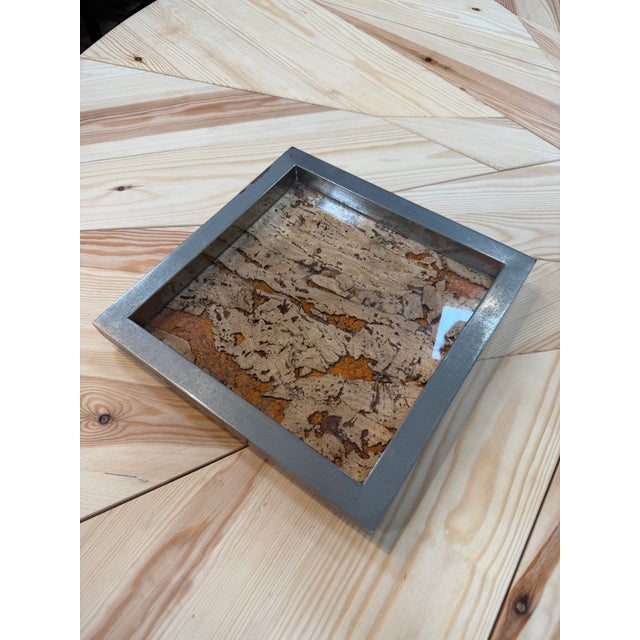 Vintage Square Tray With Cork Inlay and Metal Frame For Sale In Los Angeles - Image 6 of 7