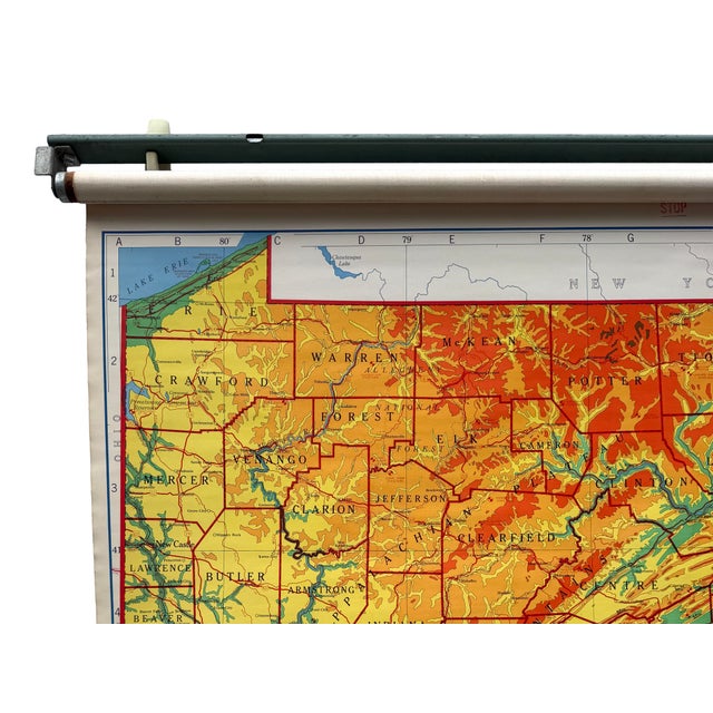 Check out this fabulous and functional pull-down school map of Pennsylvania by Nystrom. Vintage 1950-1960's. Marked PA...