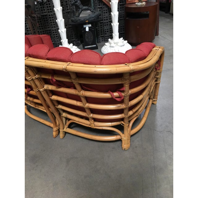 Restored Vintage Art Deco Rattan Shell Back Rattan Sectional Loveseat