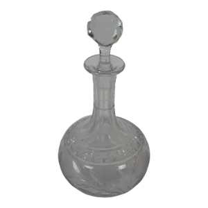 Antique Etched Floral Crystal Decanter Stopper Liquor Wine Whiskey Barware