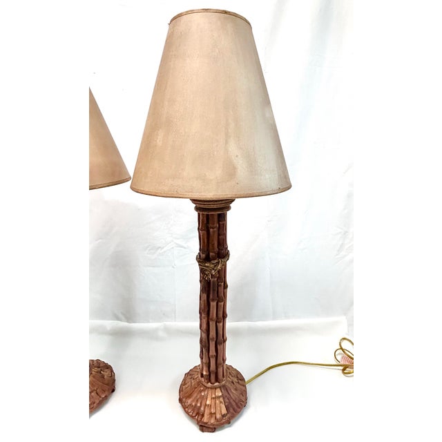 Vintage Faux Bamboo Table Lamps With Patinated Finish, Pair For Sale - Image 4 of 12