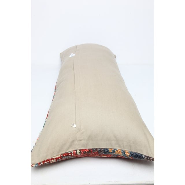 Colorful Antique Throw Lumbar Rug Pillow - Rustic Red & Blue Decorative Pillow Cover - 16'' X 43'' For Sale - Image 11 of 11