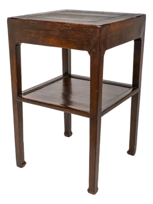 Tall Antique Chinese Lacquered Elm Tiered Side Table
