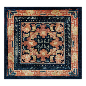 Wonderful Brick Red Background With Special Blue and Beige Color Geometric Desing Antique Chinese Ningxia Rug