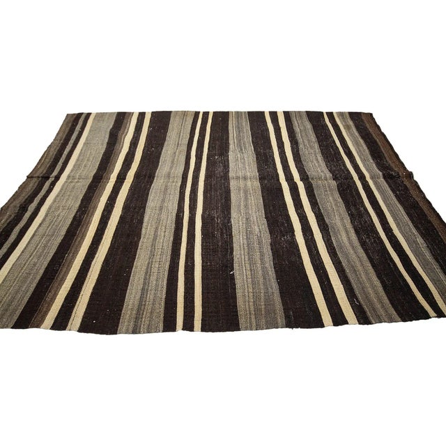 Brown & Ivory Vintage Kilim Rug For Sale - Image 4 of 7