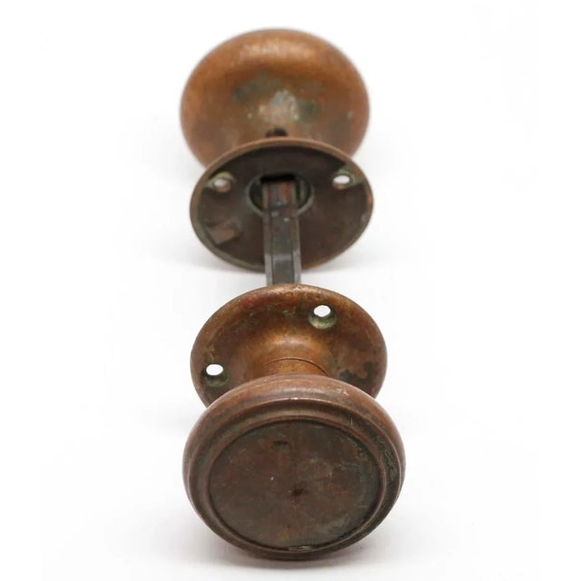 Mid 20th Century Flat Top Bronze Concentric Door Knobs With Rosettes For Sale - Image 4 of 5