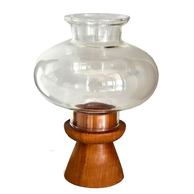 Mid 20th Century Teak Wood Hurricane Candle Holder With Glass Chimney For Sale In Miami - Image 6 of 9