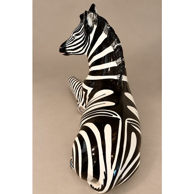 Ceramic Italian Vintage Hand Painted Porcelain Large Zebra Sculpture For Sale - Image 7 of 9