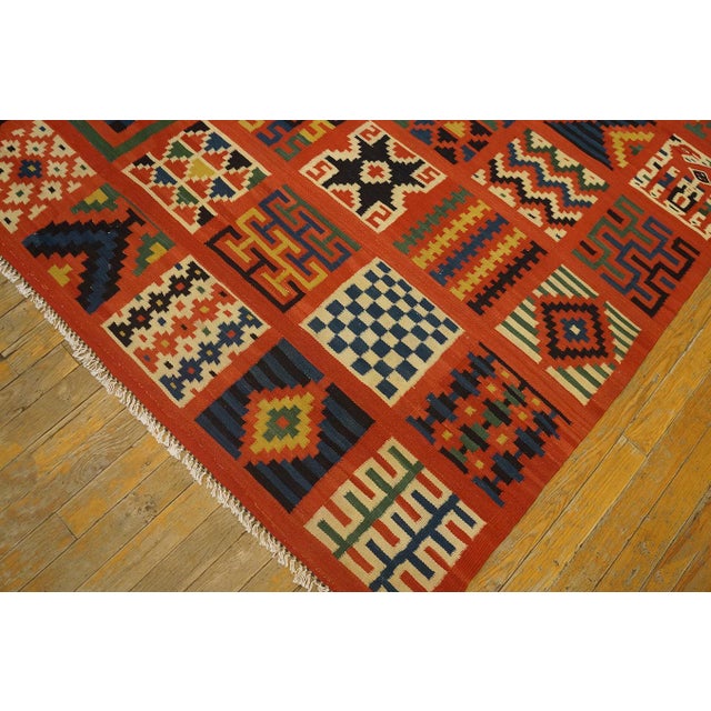 Extraordinary Red-Raspeberyy Background Color With Phenomenal Geometric Design Antique Tunisian Gafsa Rug For Sale - Image 12 of 12