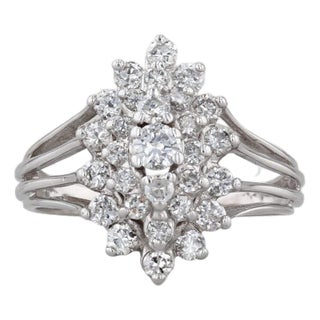 0.43ctw Diamond Halo Cluster Engagement Ring 14k White Gold Size 6.75 For Sale