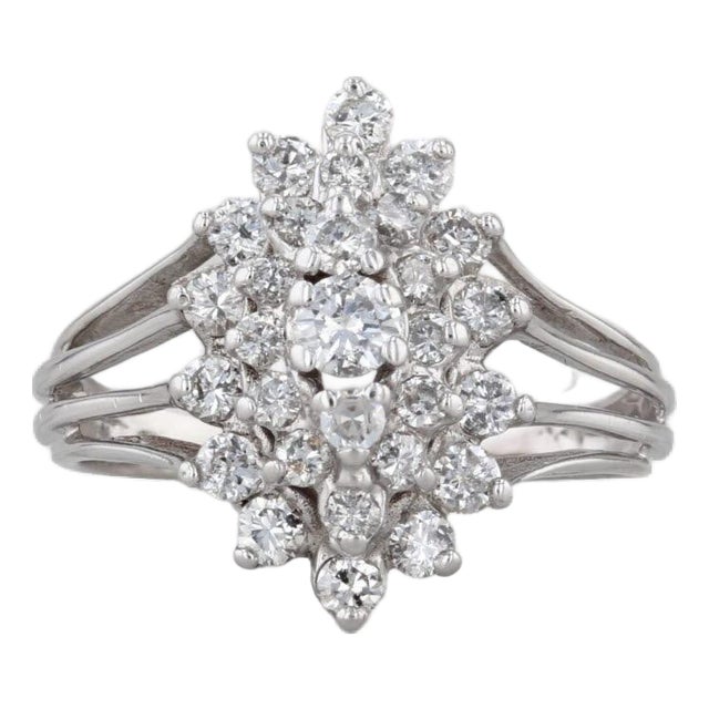 0.43ctw Diamond Halo Cluster Engagement Ring 14k White Gold Size 6.75 For Sale
