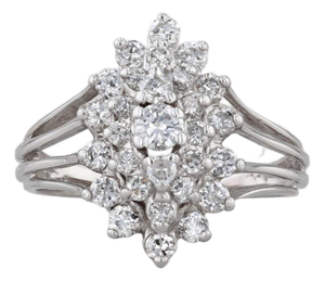 0.43ctw Diamond Halo Cluster Engagement Ring 14k White Gold Size 6.75