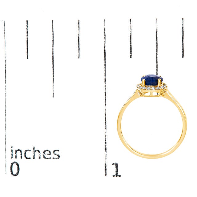 Metal 10K Yellow Gold Blue Sapphire and 1/10 Cttw Diamond Halo Ring, Size 6.5 For Sale - Image 7 of 7