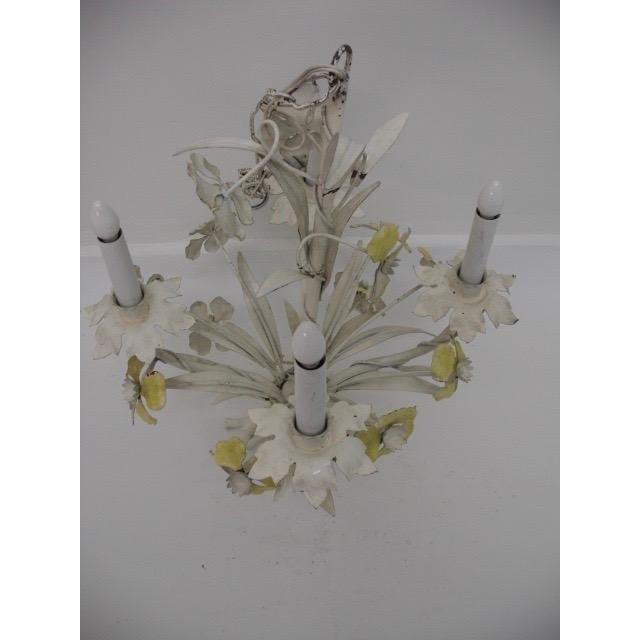 Shabby Chic Vintage Italian Tole Floral Chandelier For Sale - Image 3 of 7