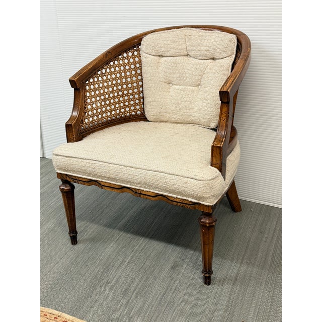French Louis XVI Style Cane Barrel-Back Bergère Armchair, Vintage For Sale In San Francisco - Image 6 of 12