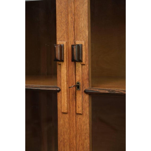 Art Deco Amsterdam School Dutch Oak Cabinet with Glass Doors For Sale - Image 11 of 13