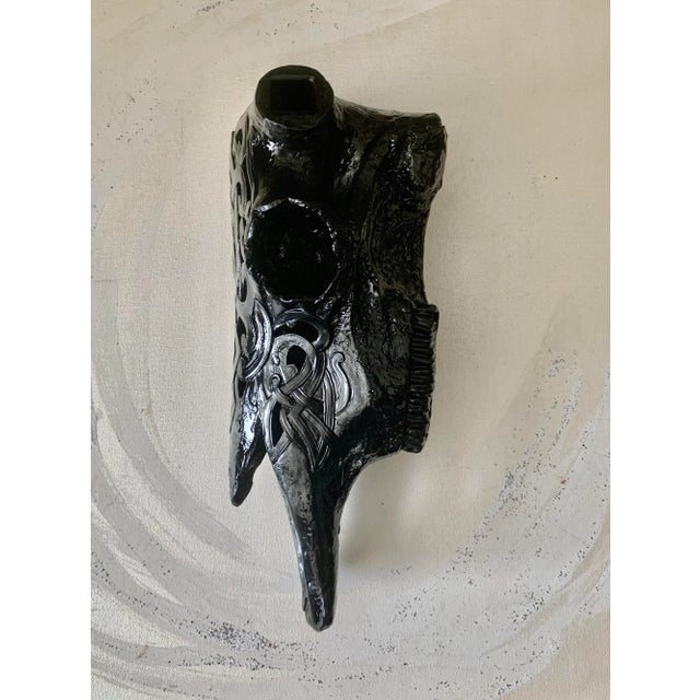 American Vintage Black Lacquer Cutout Faux Animal Skull Head Wall Art For Sale - Image 3 of 5