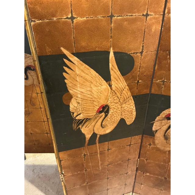 Four Panel Crane Asian Screen For Sale - Image 4 of 7