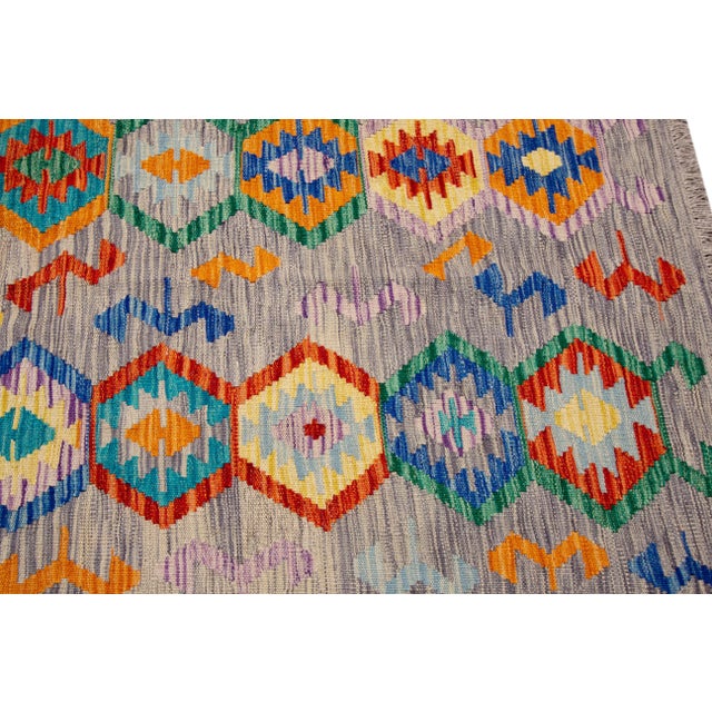 Colorful Modern Kilim Handmade Wool Rug For Sale In New York - Image 6 of 10