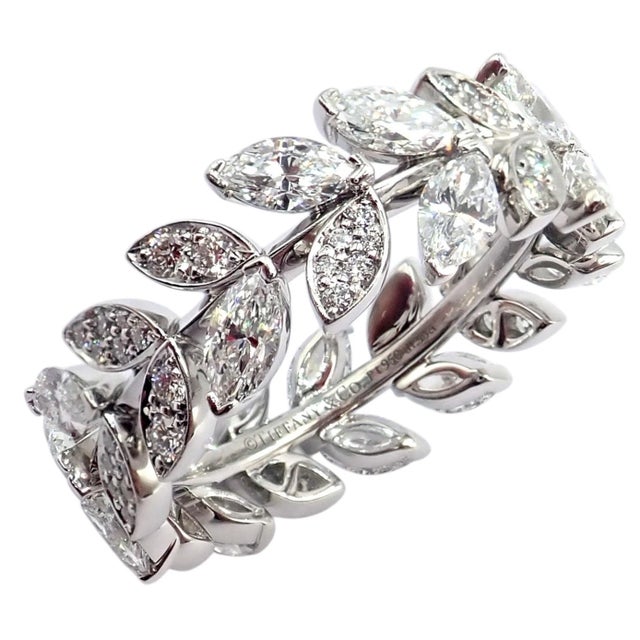 Metal Tiffany & Co. Platlinum Victoria Vine Diamond Eternity Ring, Size 7 For Sale - Image 7 of 17