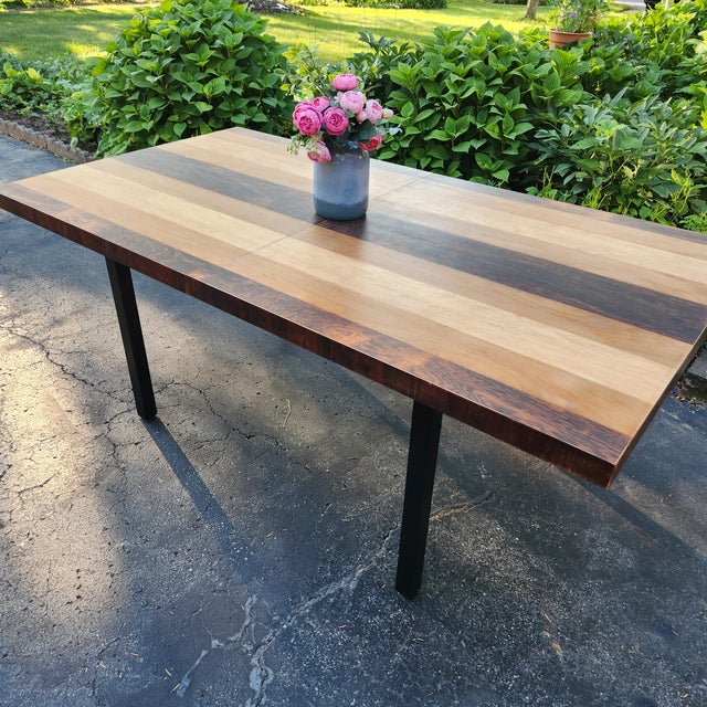 Milo Baughman Mixed Wood Dinning Table For Sale - Image 9 of 12