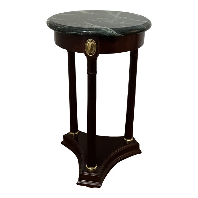 1980s Mahogany Bombay Style Neoclassical Green Marble Top Pedestal End