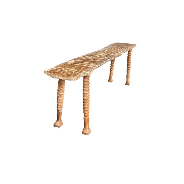 2020s Sculptural Teak Wood Bench Carved Detailing, Modern Organic For Sale - Image 5 of 11