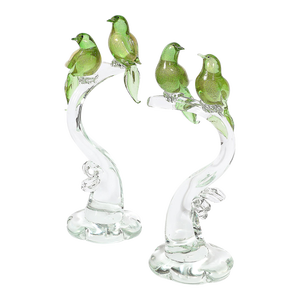 Mid-Century Chartreuse & Transparent Hand-Blown Murano Glass Bird Sculptures