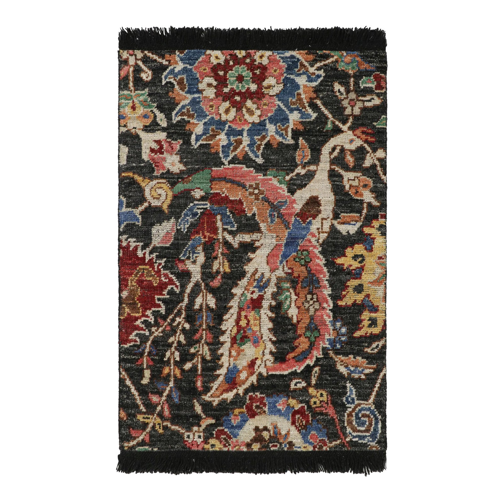 Rug & Kilim’s Persian Kerman Style Rug in Black With Vibrant Floral ...