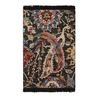 Rug & Kilim’s Persian Kerman Style Rug in Black With Vibrant Floral Patterns For Sale