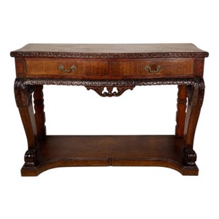 1940s Spanish Carved Console Table with Two Drawers For Sale